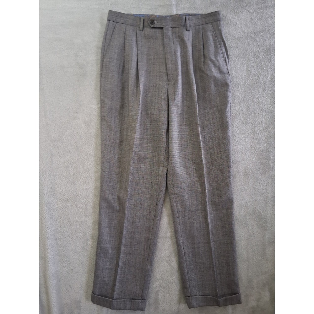 Lauren Ralph Lauren Dress Pants 34x32 Brown Wool Double Pleated Cuffed Preppy